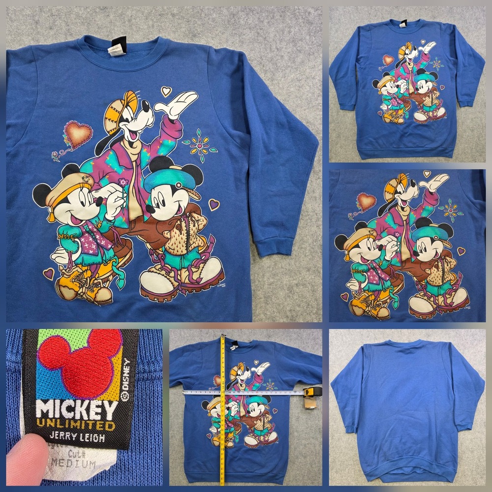 Vintage 90s Disney Mickey Unlimited Sweatshirt Womens Medium Oversized Blue